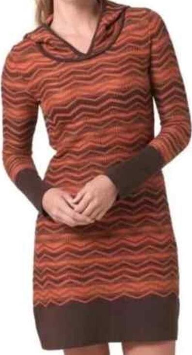 Prana Dresses & Skirts - prAna Meryl Tunic Sweater Mini Dress Hooded Chevron Print Knit Raisin Small